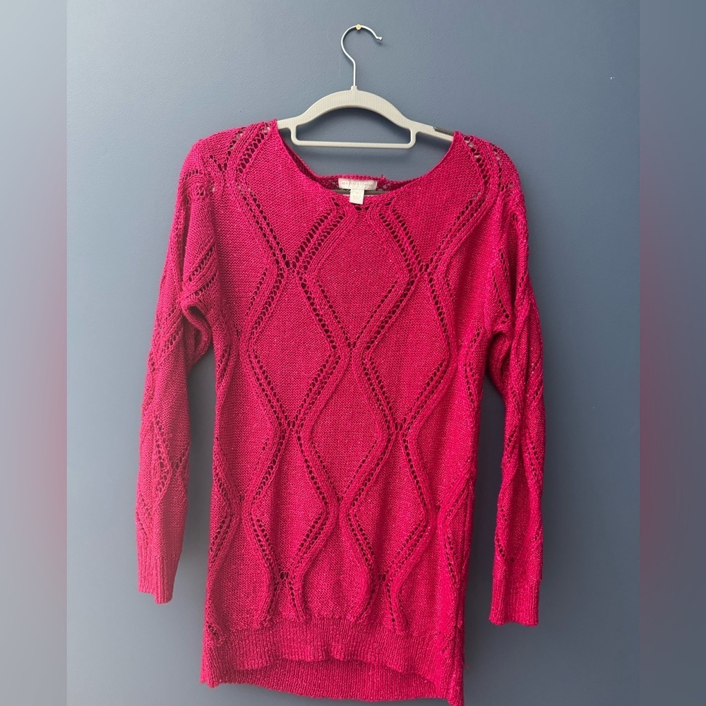 New York & Company Fuchsia Crew Neck Sweater